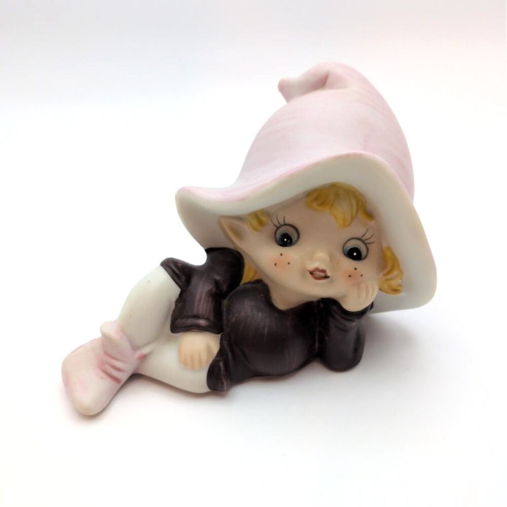 Vintage Homco Ceramic Elf Pixie Fairy Gnome Painted Figure Shelf Sitter Decor